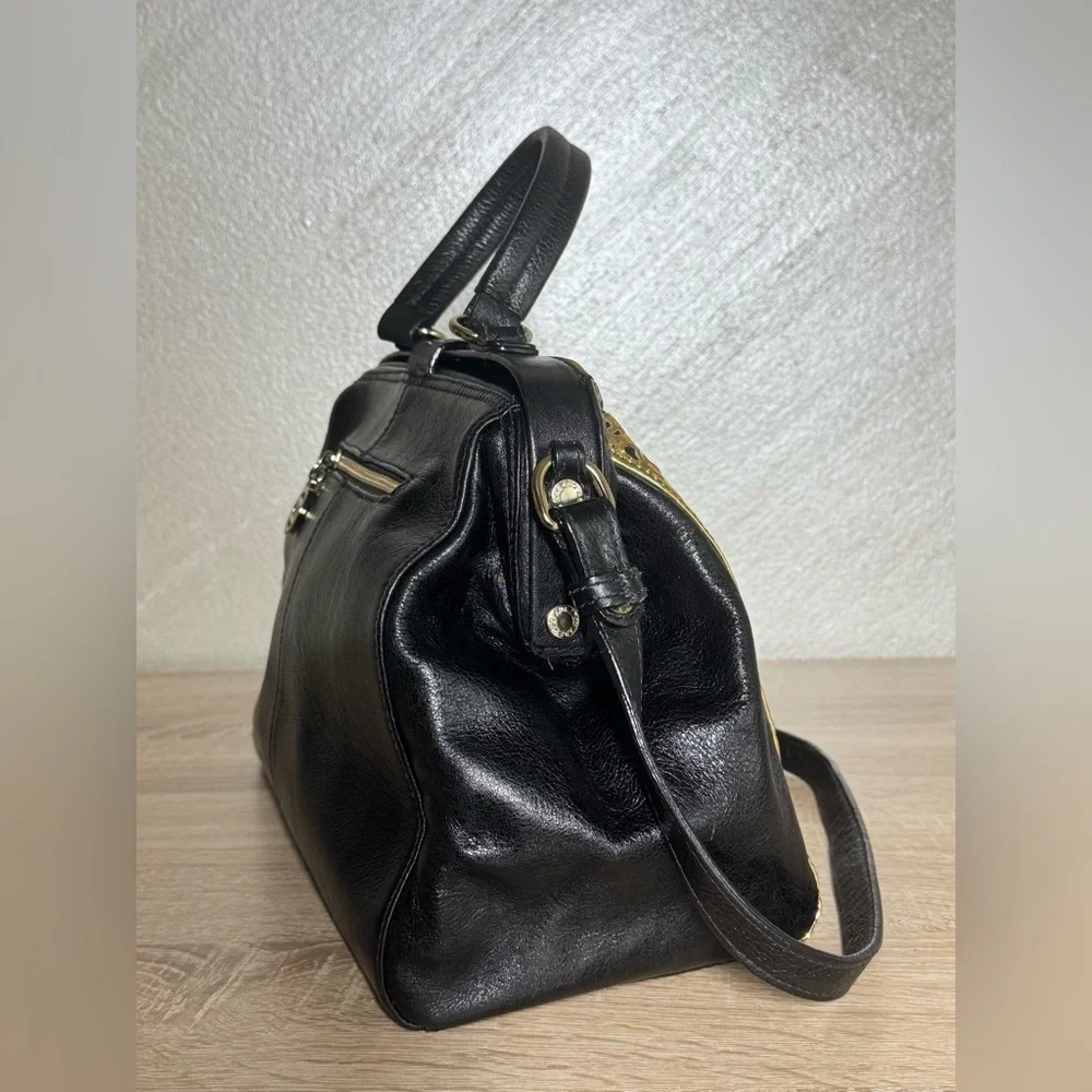 Arezzo Women Black Gold Leather Cut Out Satchel Hand Shoulder Bag
